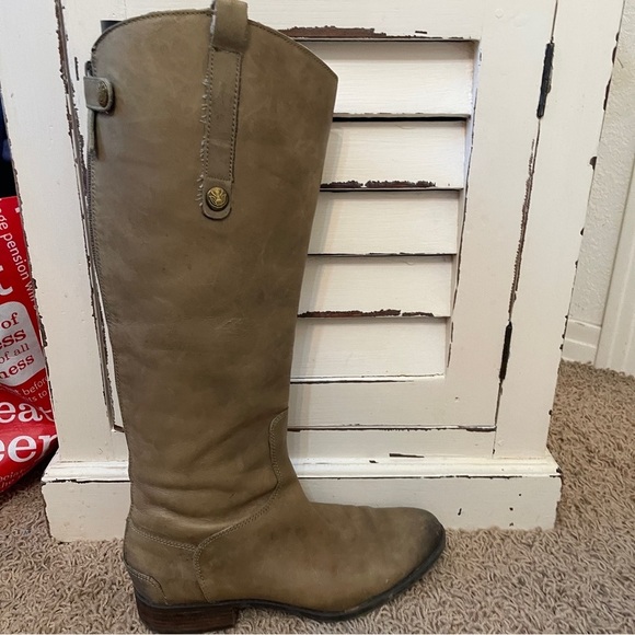 SAM Edelman Penny Tall Riding Boots Olive Taupe Leather Size 8.5 weathered - Picture 6 of 16